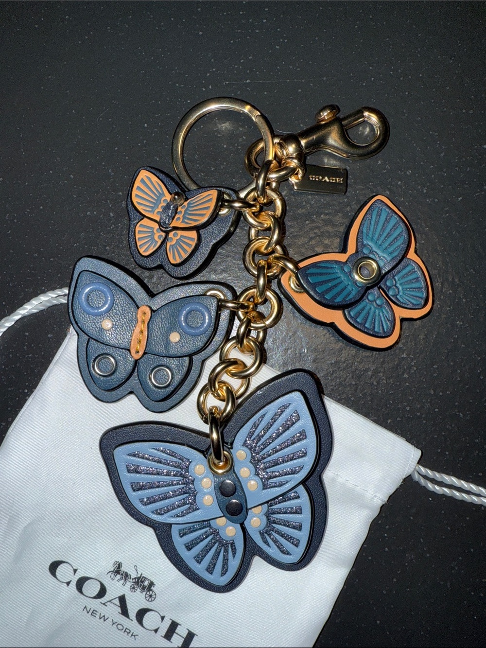 Coach Blue Butterfly Leather Keyring Charm - Picture 3 of 6